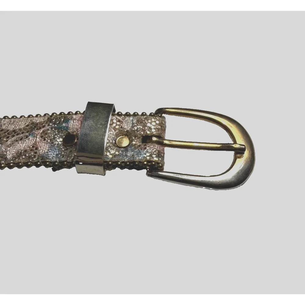 Vintage Womens Sparkle Statement Belt Size XL Blue Silver Pink Lace-Look 90s